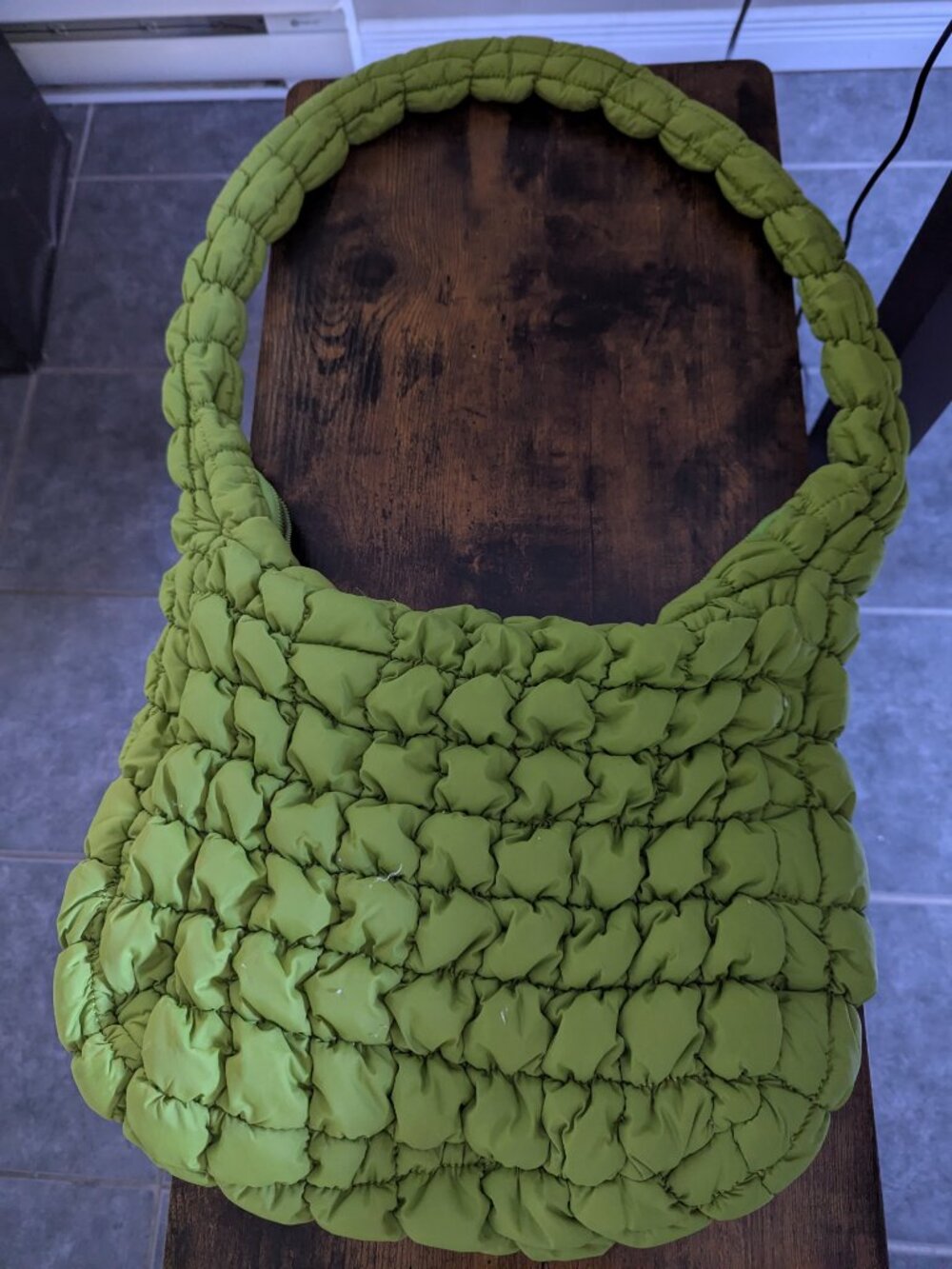 Apple green quilted tote bubble bag